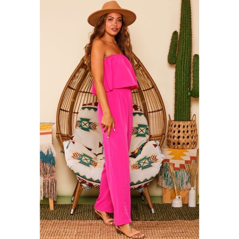 Fantastic Fawn Hot Pink Strapless Wide Leg Jumpsuit - Picture 4 of 10